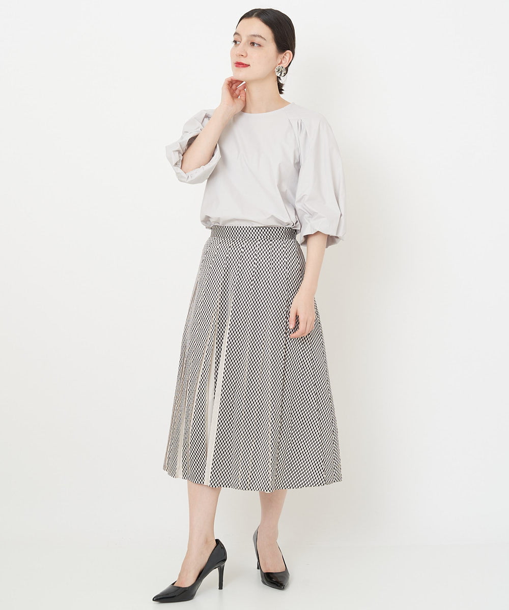 PHHJS46330 GEORGES RECH(小さいサイズ)(メゾン ドゥ サンク) ダイヤ柄プリーツスカート ブラック×グレージュ