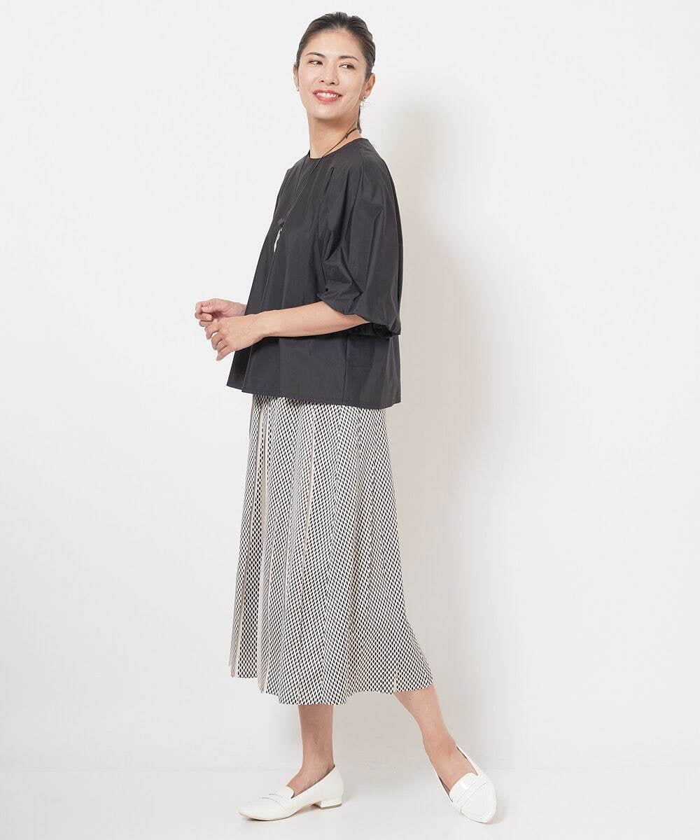 PHHJS46330 GEORGES RECH(小さいサイズ)(メゾン ドゥ サンク) ダイヤ柄プリーツスカート ブラック×グレージュ