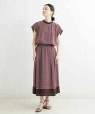 PHHJU33290 GEORGES RECH(小さいサイズ)(メゾン ドゥ サンク) [セットアップ対応]パネルプリントタックフレアスカート ピンク×ブラウン系