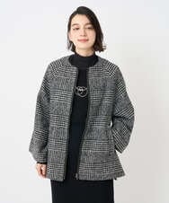 PHJAD31630 GEORGES RECH(小さいサイズ)(メゾン ドゥ サンク) シルクウールグレンチェックポンチョジャケット ブラック