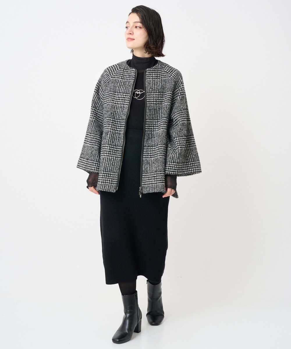 PHJAD31630 GEORGES RECH(小さいサイズ)(メゾン ドゥ サンク) シルクウールグレンチェックポンチョジャケット ブラック