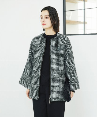 PHJAD31630 GEORGES RECH(小さいサイズ) シルクウールグレンチェックポンチョジャケット