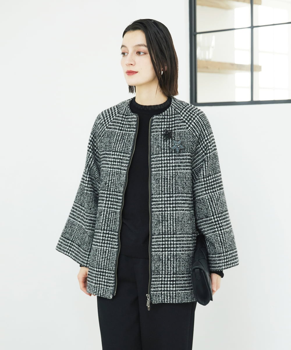 PHJAD31630 GEORGES RECH(小さいサイズ) シルクウールグレンチェックポンチョジャケット