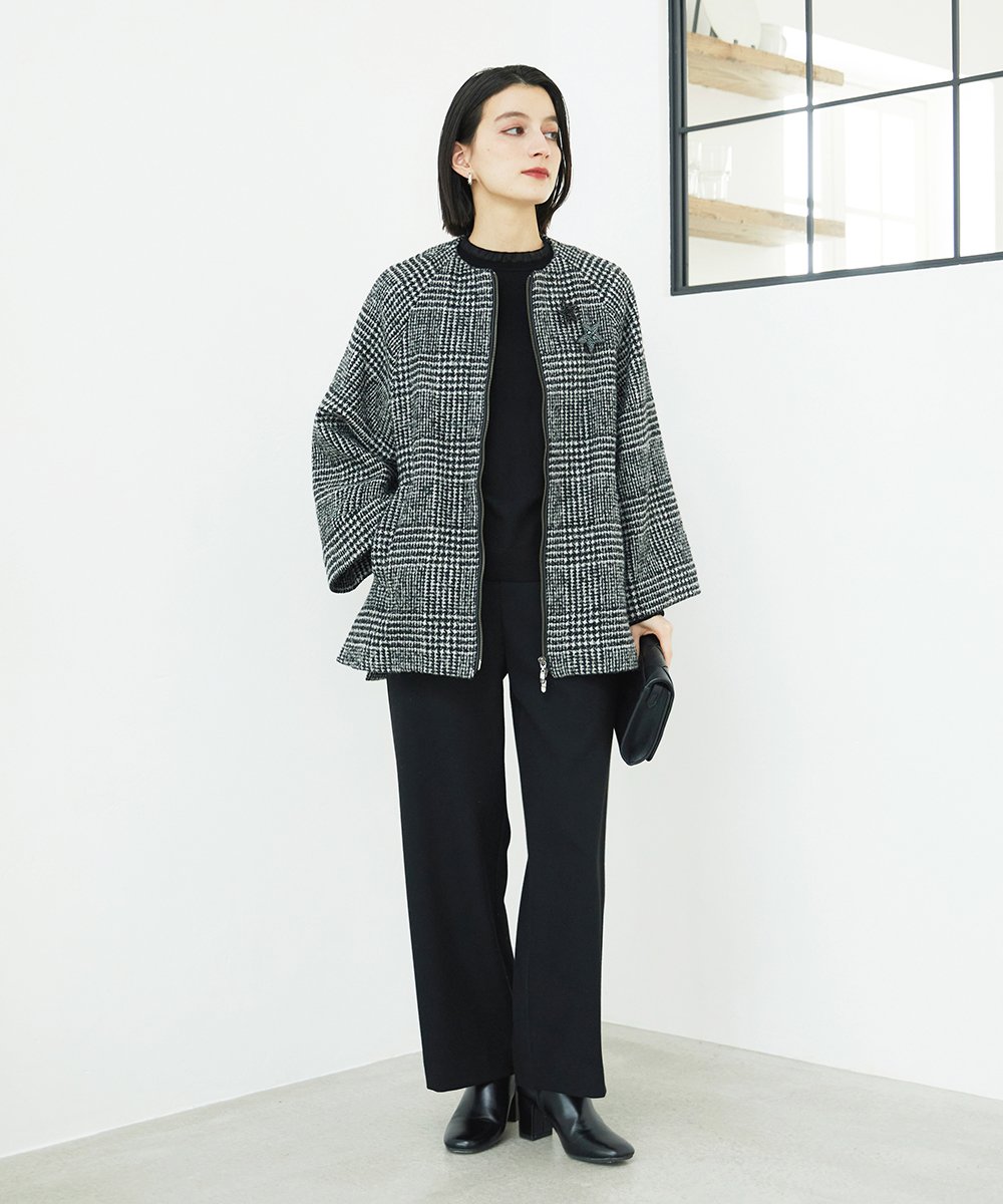 PHJAD31630 GEORGES RECH(小さいサイズ)(メゾン ドゥ サンク) シルクウールグレンチェックポンチョジャケット ブラック