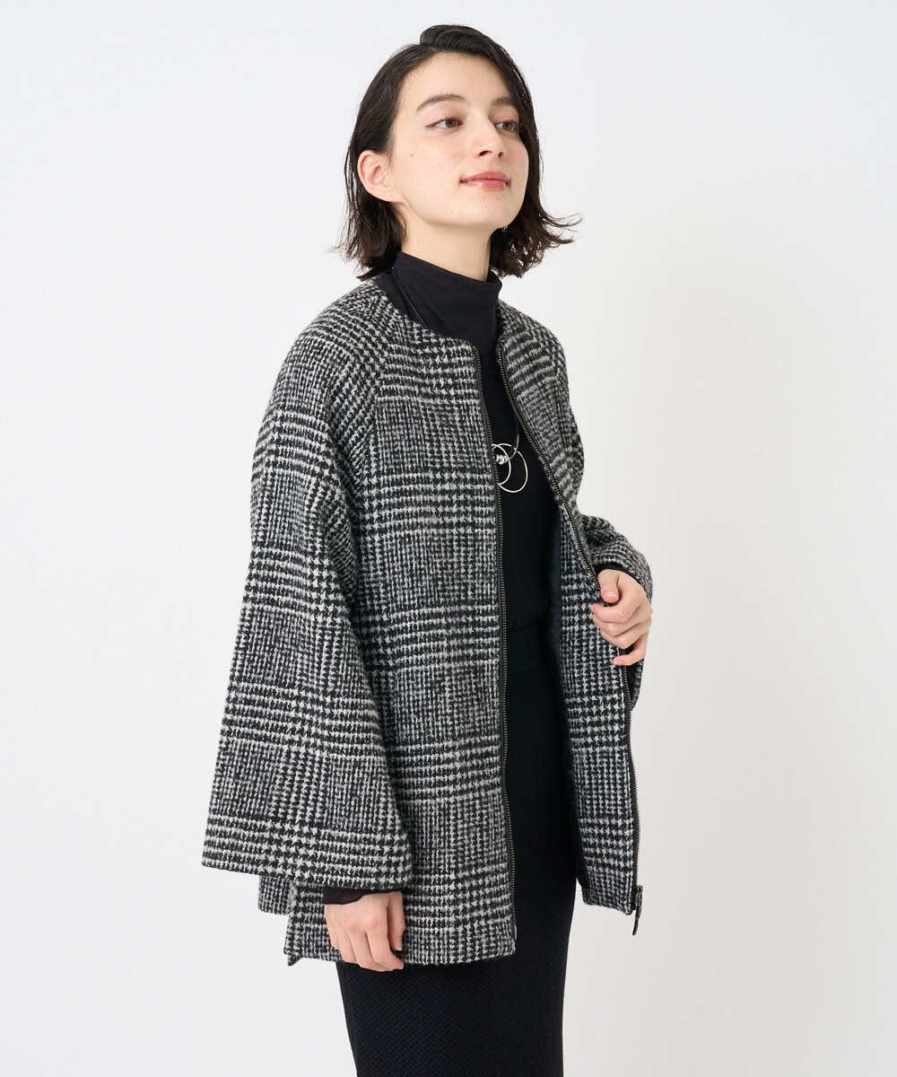 PHJAD31630 GEORGES RECH(小さいサイズ)(メゾン ドゥ サンク) シルクウールグレンチェックポンチョジャケット ブラック