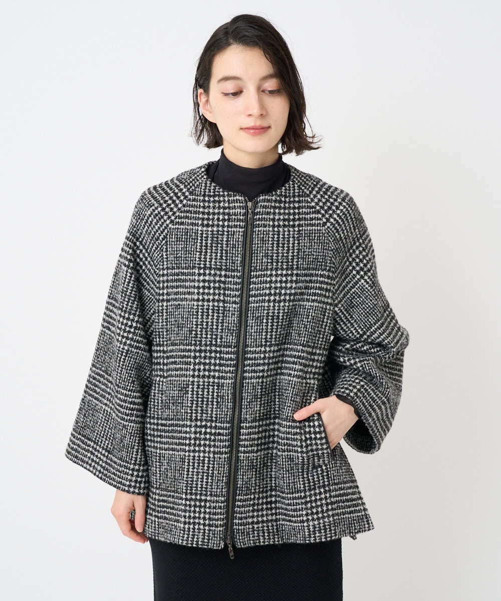 PHJAD31630 GEORGES RECH(小さいサイズ)(メゾン ドゥ サンク) シルクウールグレンチェックポンチョジャケット ブラック