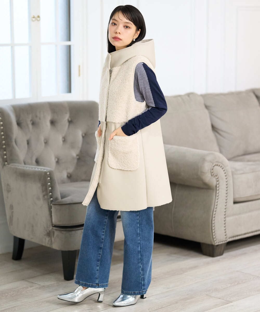 PHJAG10430 GEORGES RECH(小さいサイズ)(メゾン ドゥ サンク) エコムートンジップアップロングジレ ベージュ