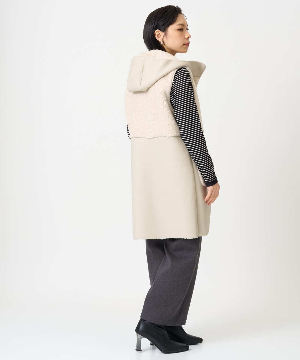 PHJAG10430 GEORGES RECH(小さいサイズ)(メゾン ドゥ サンク) エコムートンジップアップロングジレ ベージュ