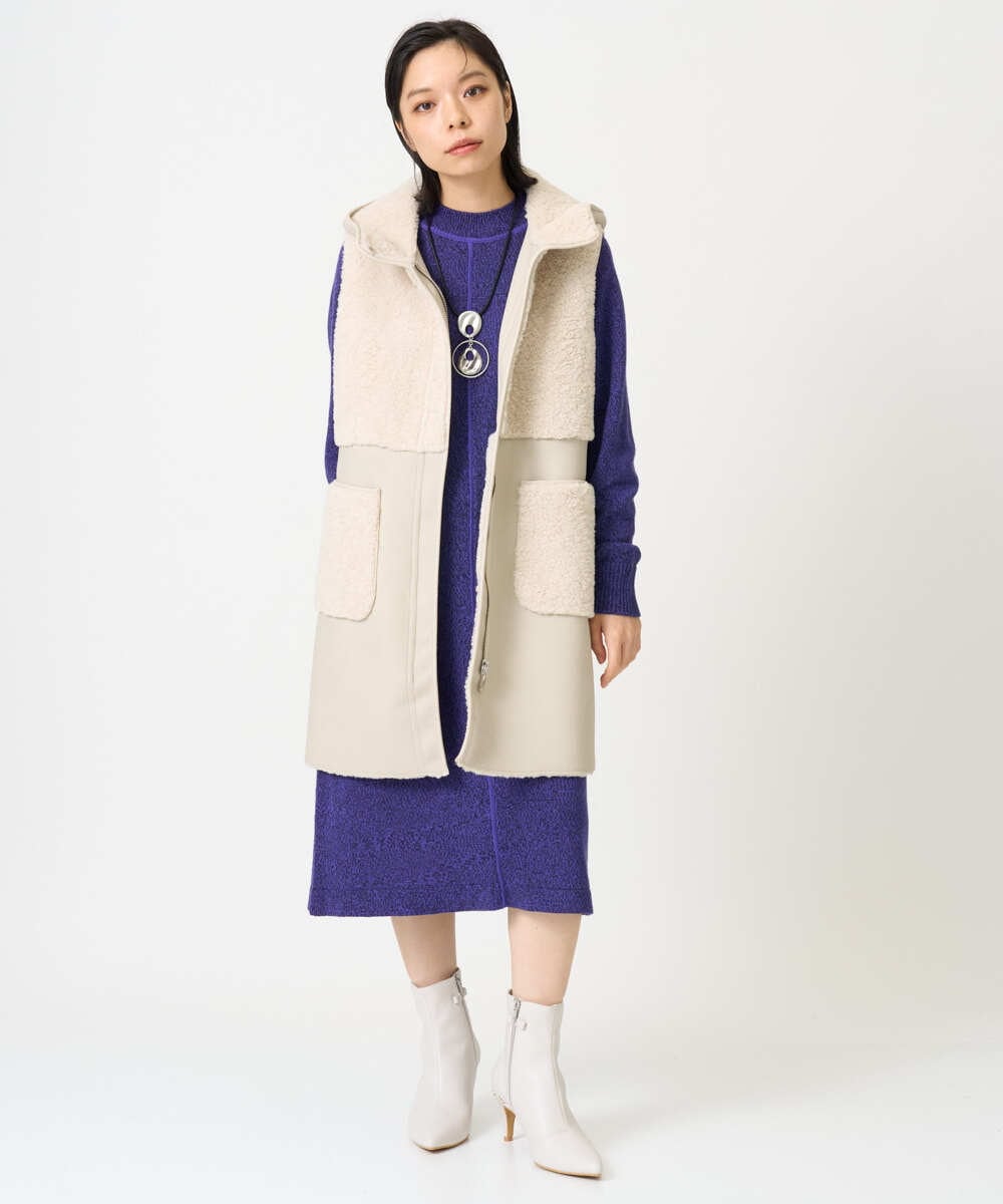 PHJAG10430 GEORGES RECH(小さいサイズ)(メゾン ドゥ サンク) エコムートンジップアップロングジレ ベージュ