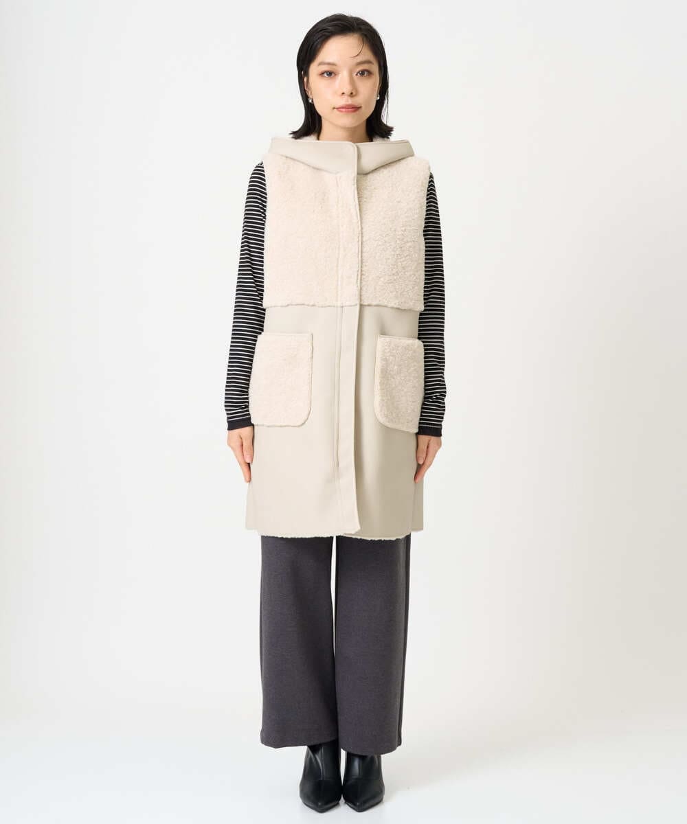 PHJAG10430 GEORGES RECH(小さいサイズ)(メゾン ドゥ サンク) エコムートンジップアップロングジレ ベージュ