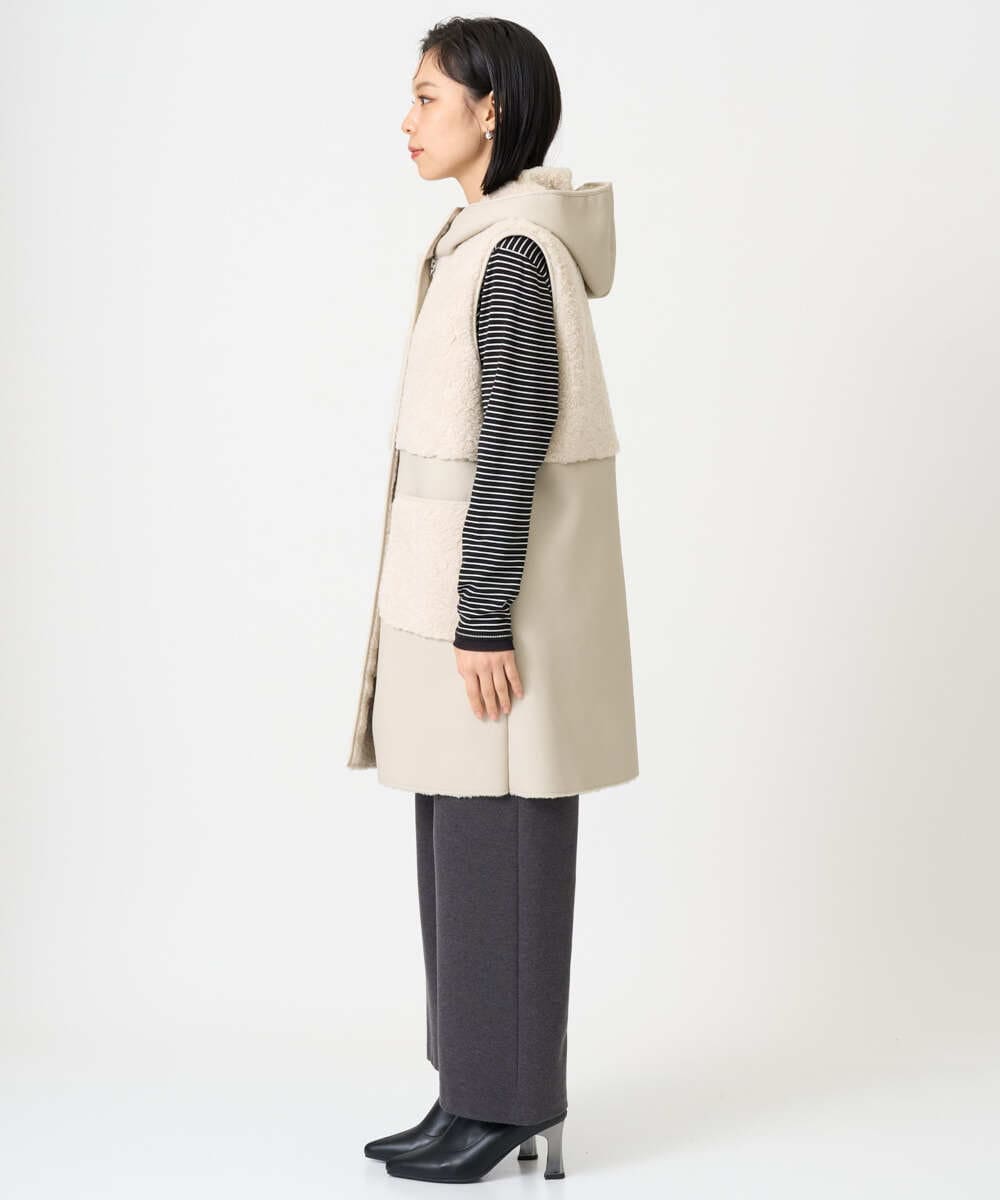 PHJAG10430 GEORGES RECH(小さいサイズ)(メゾン ドゥ サンク) エコムートンジップアップロングジレ ベージュ