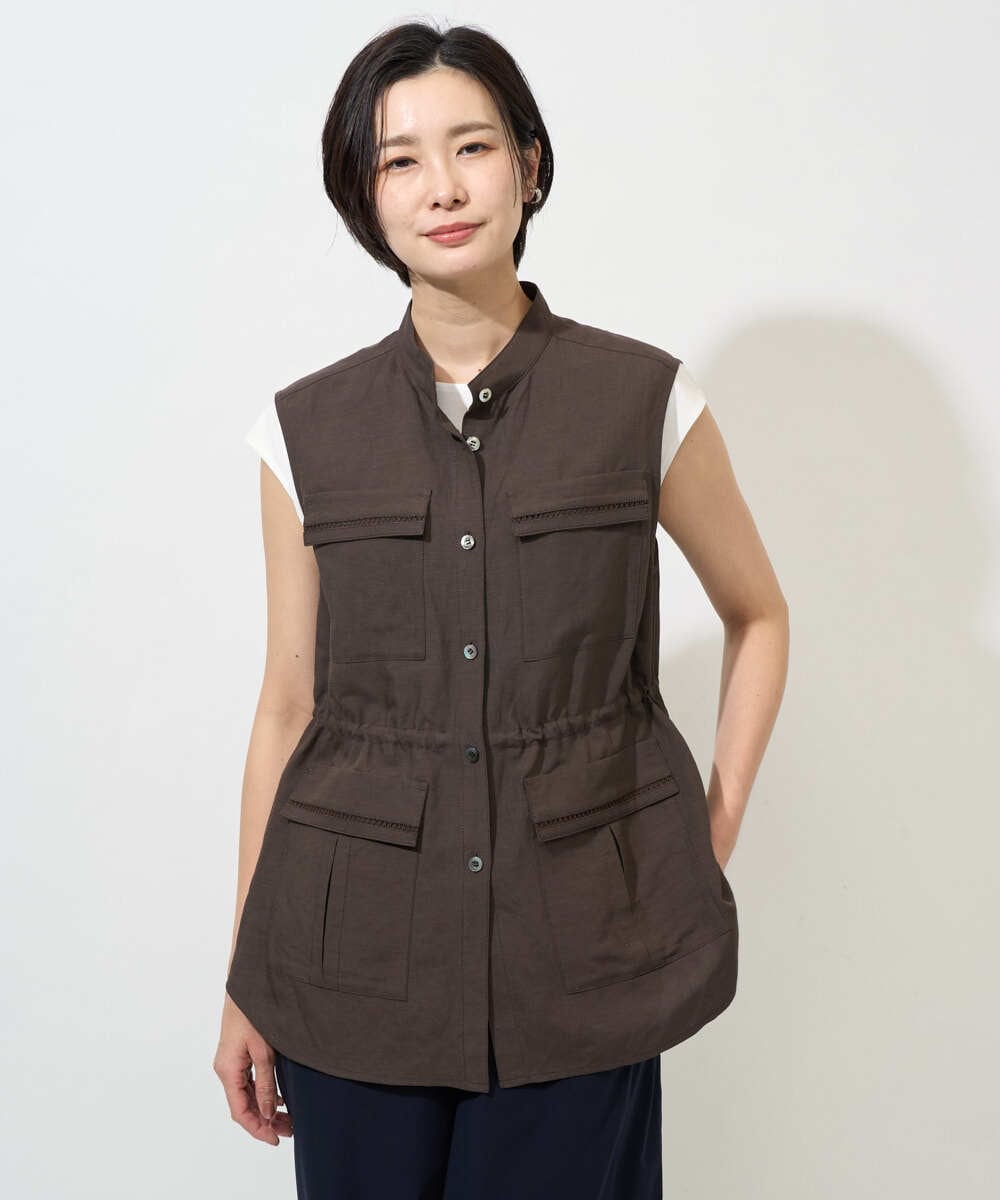 PHJGD30360 GEORGES RECH(小さいサイズ)(メゾン ドゥ サンク) リネン混サファリベスト ブラウン