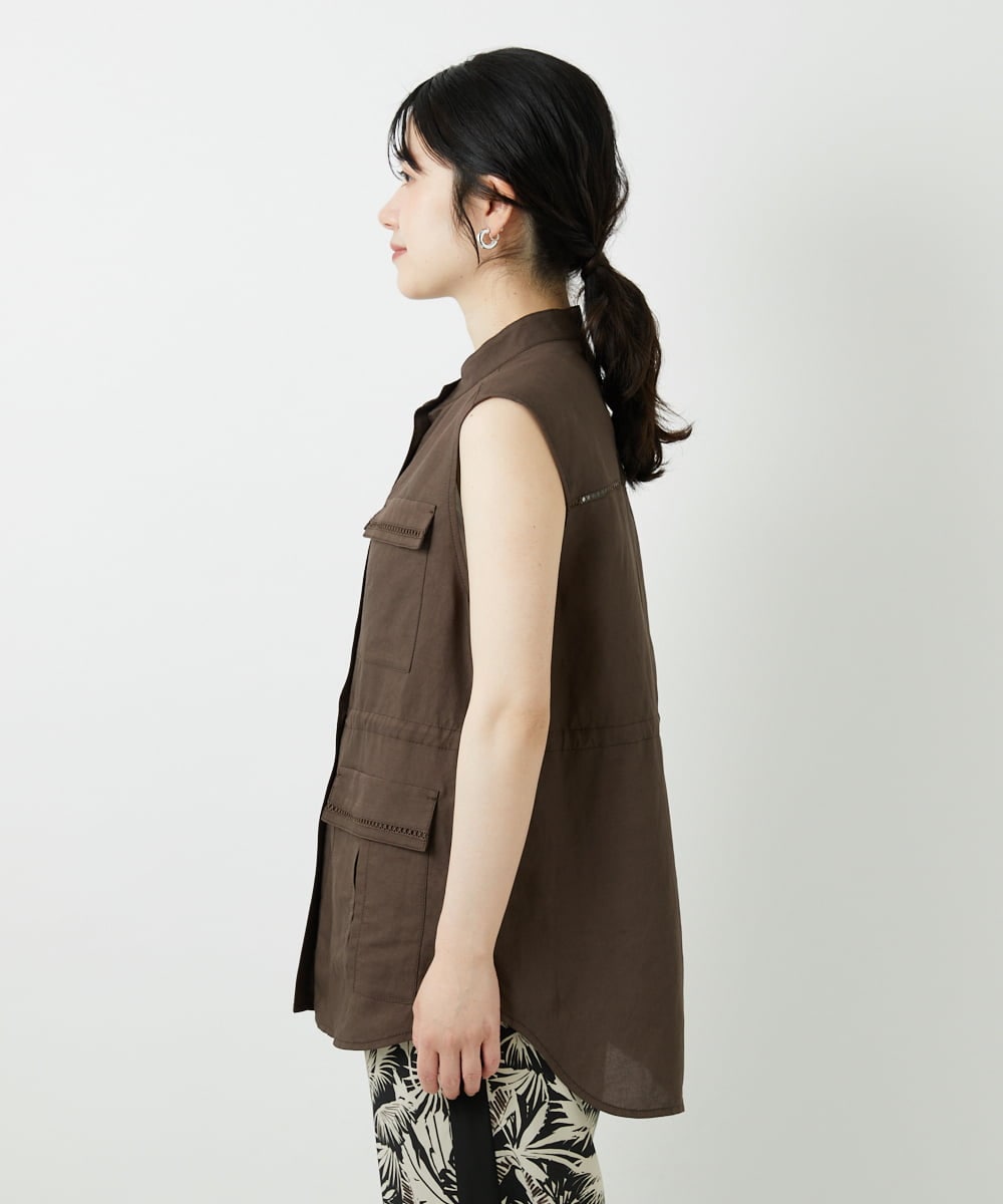 PHJGD30360 GEORGES RECH(小さいサイズ)(メゾン ドゥ サンク) リネン混サファリベスト ブラウン