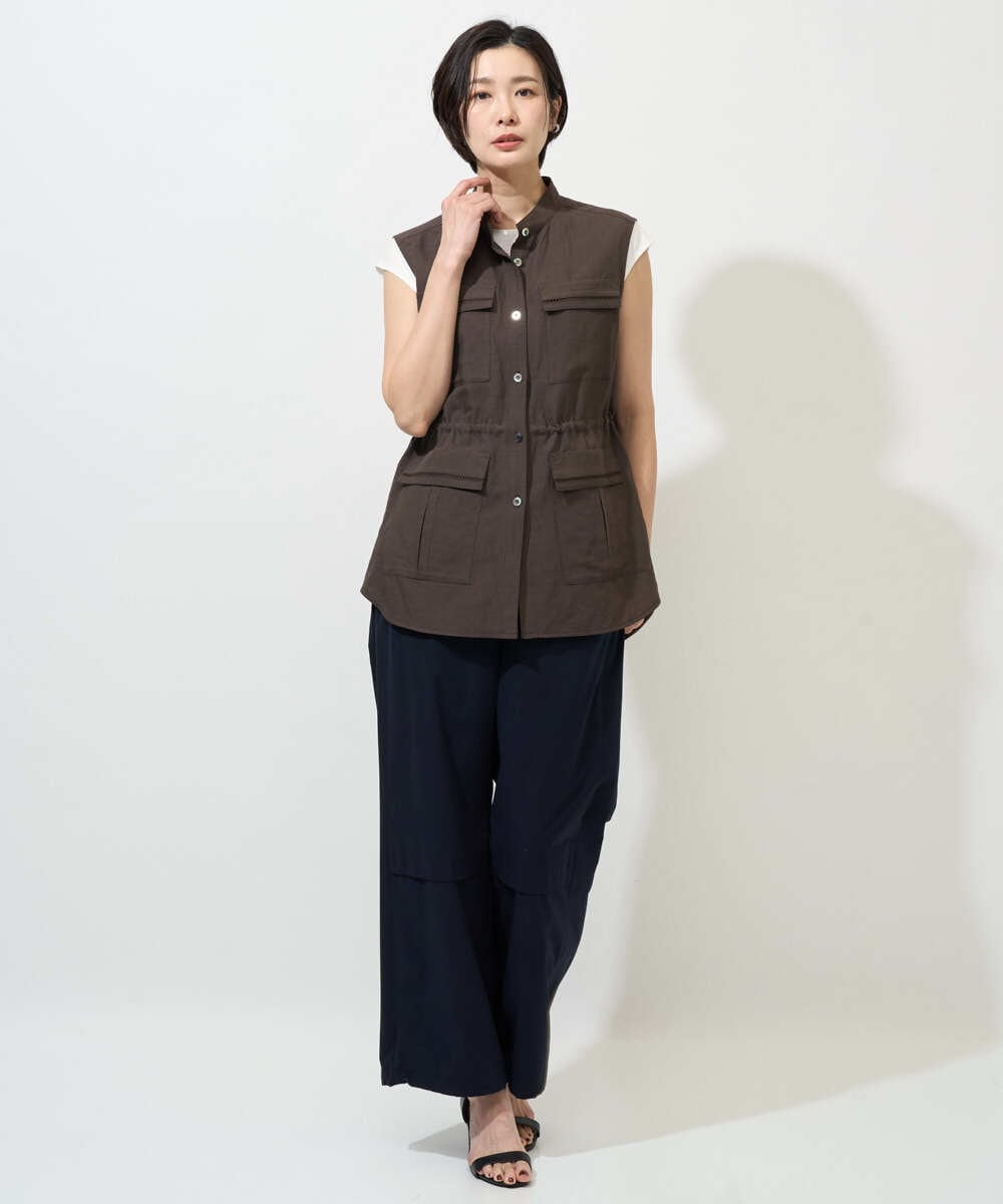 PHJGD30360 GEORGES RECH(小さいサイズ)(メゾン ドゥ サンク) リネン混サファリベスト ブラウン