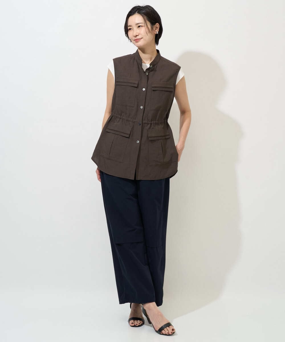 PHJGD30360 GEORGES RECH(小さいサイズ)(メゾン ドゥ サンク) リネン混サファリベスト ブラウン