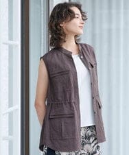 PHJGD30360 GEORGES RECH(小さいサイズ)(メゾン ドゥ サンク) リネン混サファリベスト ブラウン