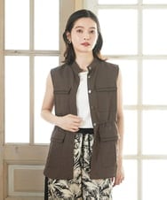 PHJGD30360 GEORGES RECH(小さいサイズ)(メゾン ドゥ サンク) リネン混サファリベスト ブラウン