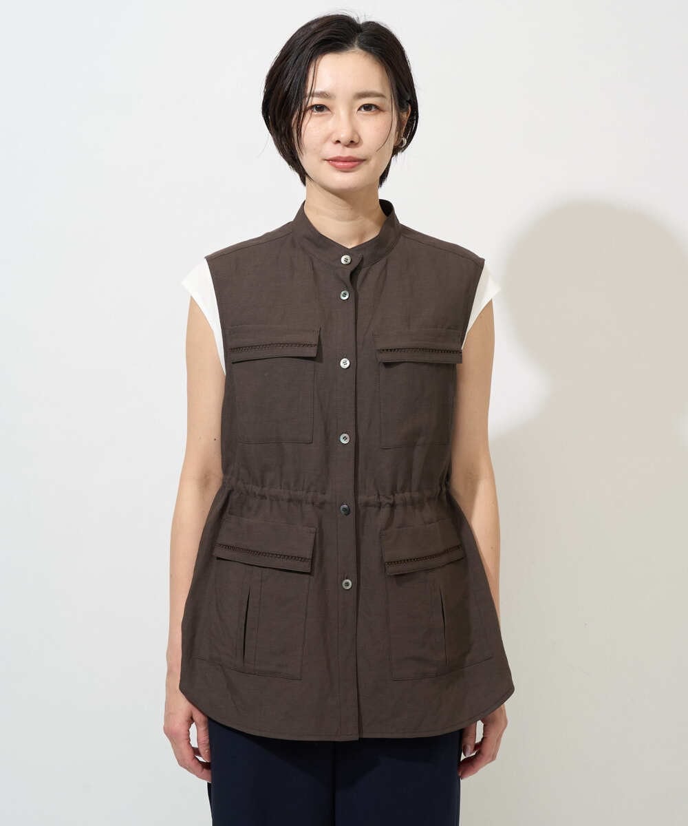 PHJGD30360 GEORGES RECH(小さいサイズ)(メゾン ドゥ サンク) リネン混サファリベスト ブラウン