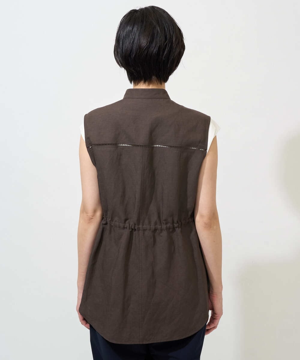 PHJGD30360 GEORGES RECH(小さいサイズ)(メゾン ドゥ サンク) リネン混サファリベスト ブラウン