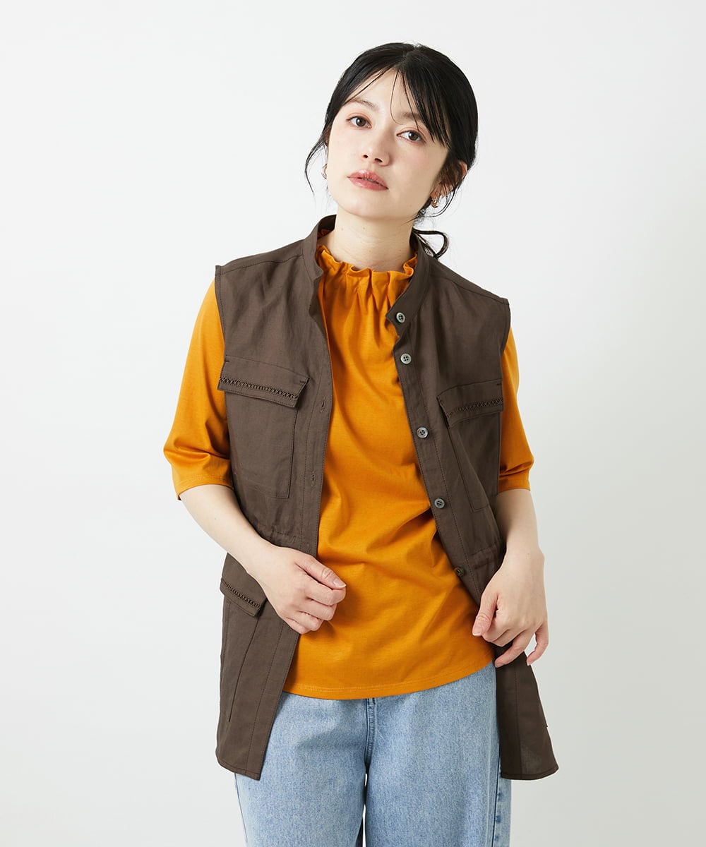 PHJGD30360 GEORGES RECH(小さいサイズ)(メゾン ドゥ サンク) リネン混サファリベスト ブラウン