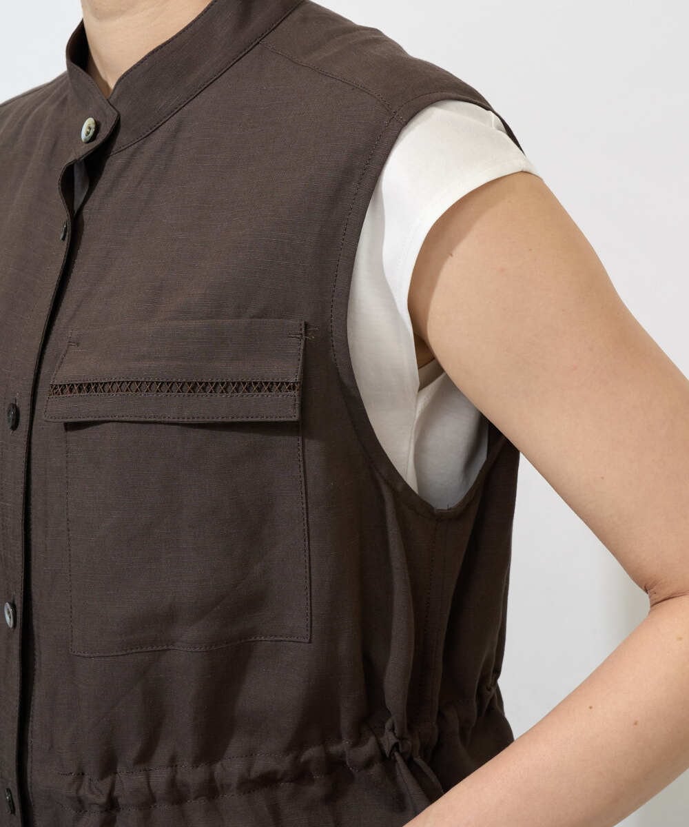 PHJGD30360 GEORGES RECH(小さいサイズ)(メゾン ドゥ サンク) リネン混サファリベスト ブラウン