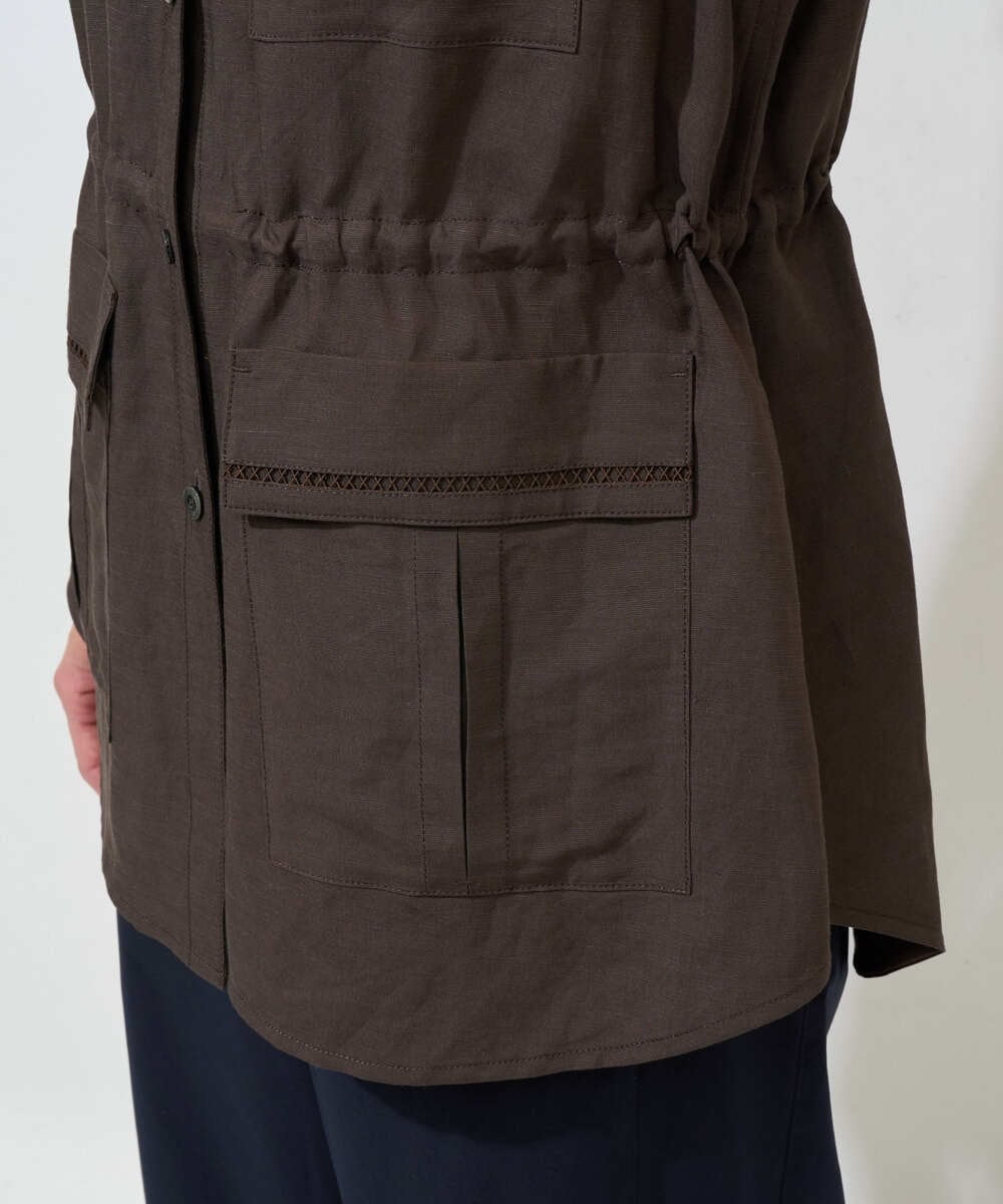 PHJGD30360 GEORGES RECH(小さいサイズ)(メゾン ドゥ サンク) リネン混サファリベスト ブラウン