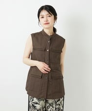 PHJGD30360 GEORGES RECH(小さいサイズ)(メゾン ドゥ サンク) リネン混サファリベスト ブラウン