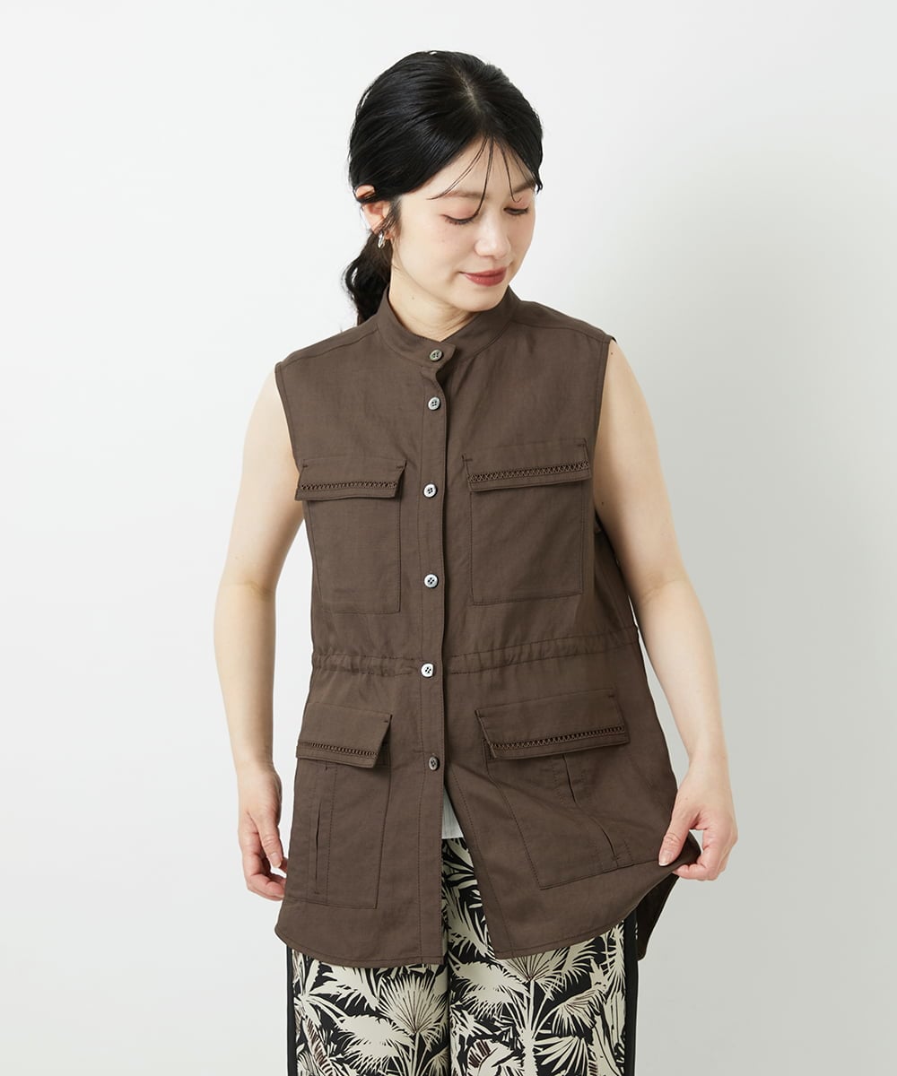 PHJGD30360 GEORGES RECH(小さいサイズ)(メゾン ドゥ サンク) リネン混サファリベスト ブラウン