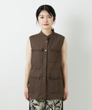 PHJGD30360 GEORGES RECH(小さいサイズ)(メゾン ドゥ サンク) リネン混サファリベスト ブラウン