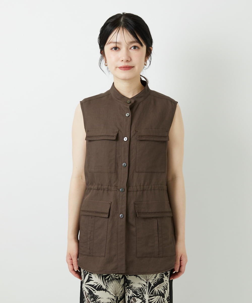 PHJGD30360 GEORGES RECH(小さいサイズ)(メゾン ドゥ サンク) リネン混サファリベスト ブラウン