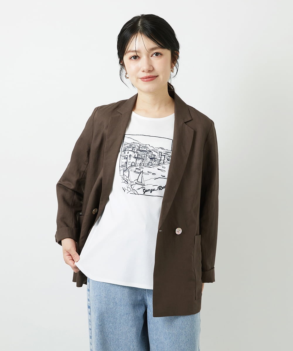 PHJGD31390 GEORGES RECH(小さいサイズ)(メゾン ドゥ サンク)  [セットアップ対応]フレンチリネンテーラードジャケット ブラウン