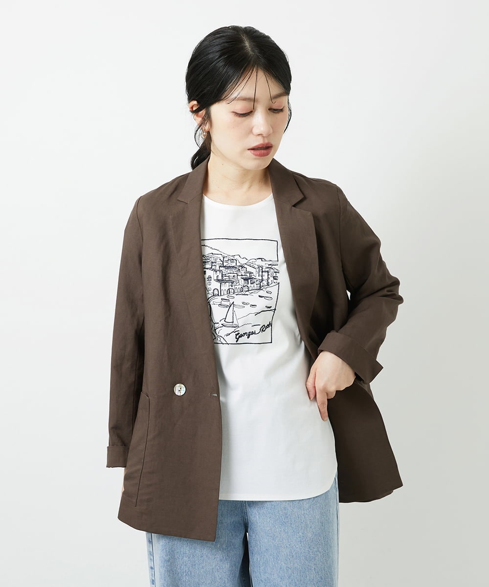 PHJGD31390 GEORGES RECH(小さいサイズ)(メゾン ドゥ サンク)  [セットアップ対応]フレンチリネンテーラードジャケット ブラウン