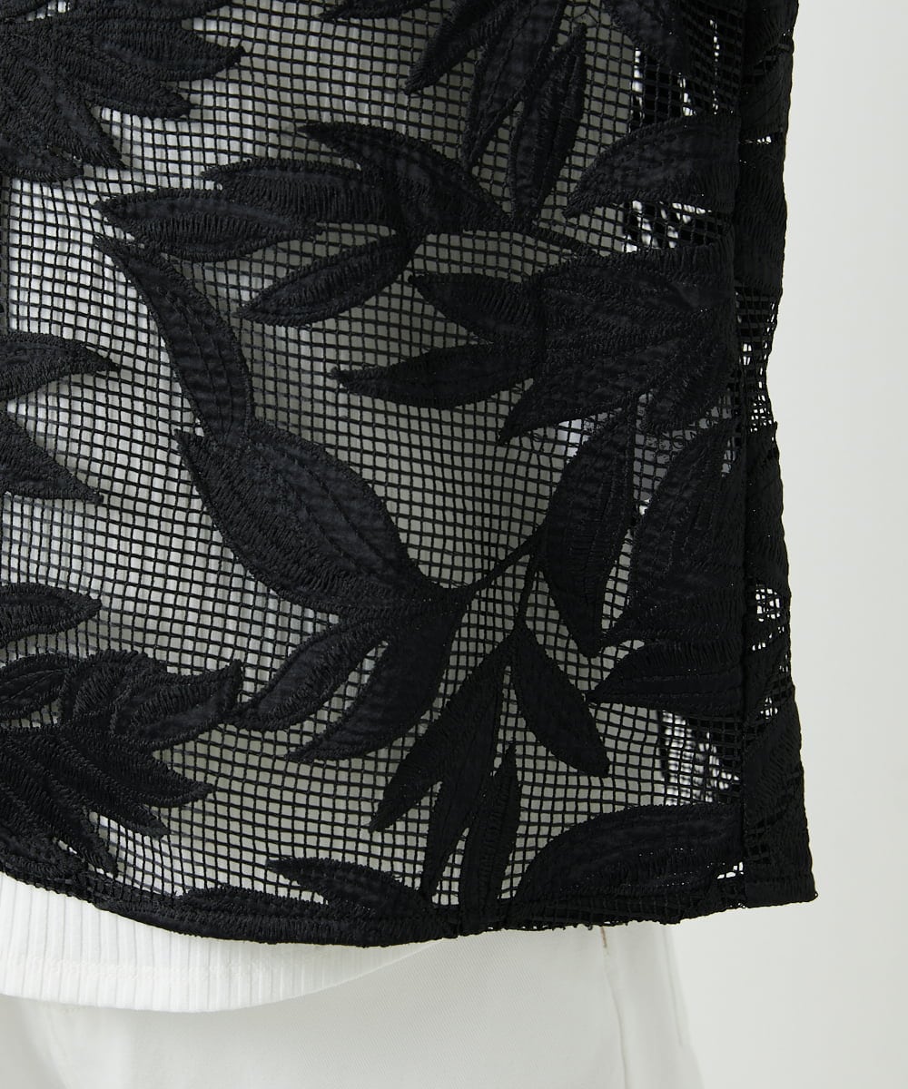 PHJGD37330 GEORGES RECH(小さいサイズ)(メゾン ドゥ サンク) メッシュアップリケノーカラージャケット ブラック