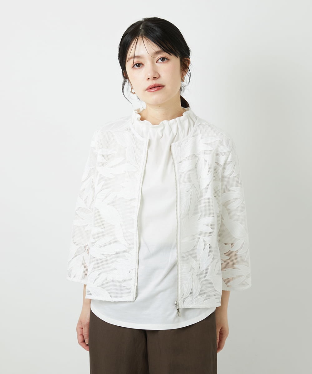 PHJGD37330 GEORGES RECH(小さいサイズ)(メゾン ドゥ サンク) メッシュアップリケノーカラージャケット ブラック