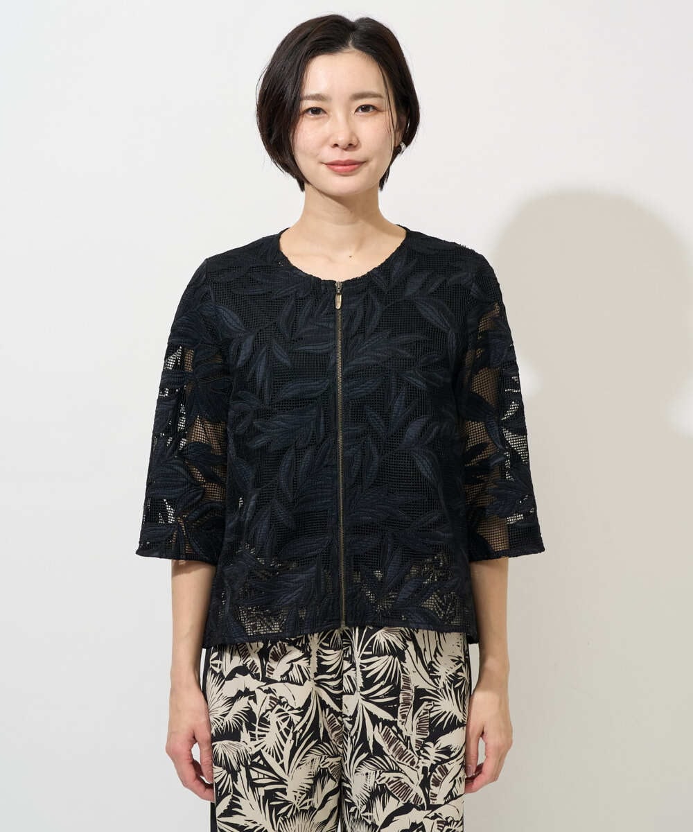 PHJGD37330 GEORGES RECH(小さいサイズ)(メゾン ドゥ サンク) メッシュアップリケノーカラージャケット ブラック