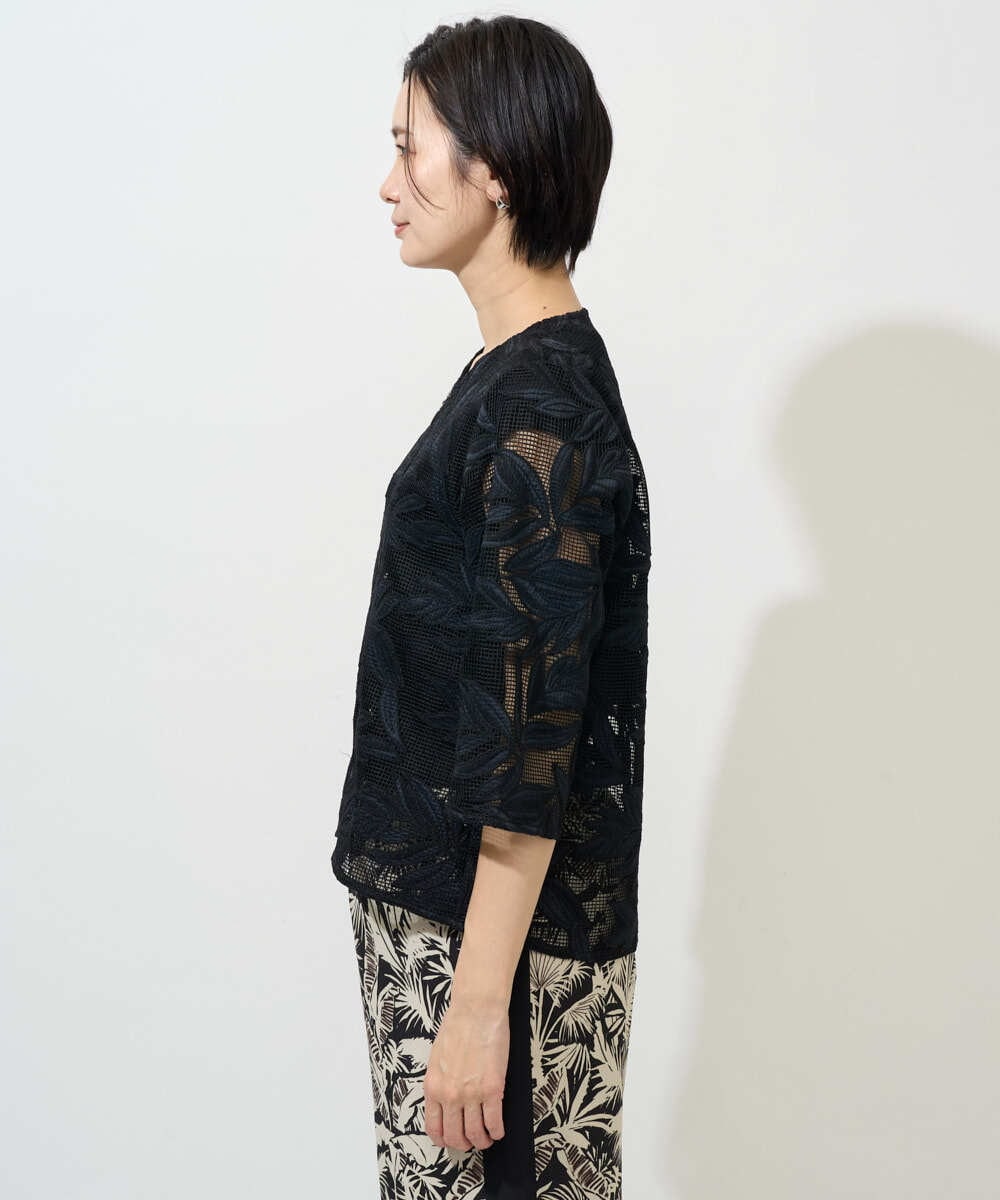 PHJGD37330 GEORGES RECH(小さいサイズ)(メゾン ドゥ サンク) メッシュアップリケノーカラージャケット ブラック