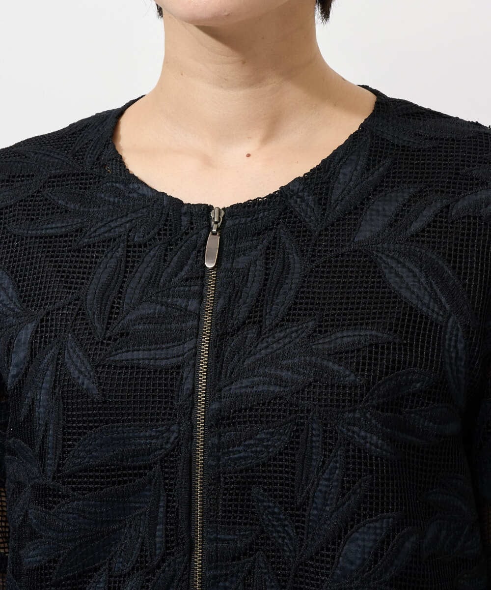 PHJGD37330 GEORGES RECH(小さいサイズ)(メゾン ドゥ サンク) メッシュアップリケノーカラージャケット ブラック