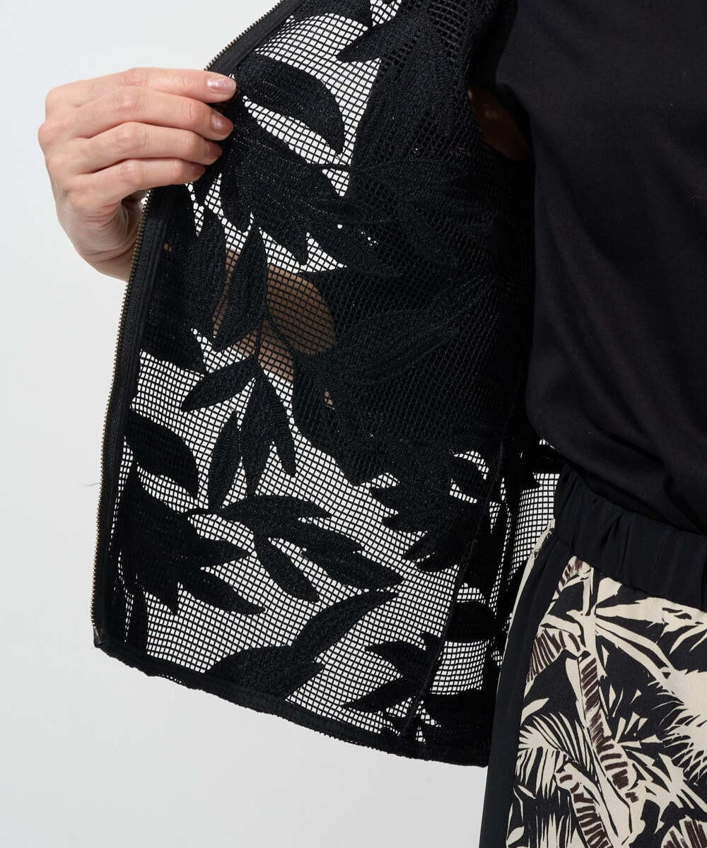 PHJGD37330 GEORGES RECH(小さいサイズ)(メゾン ドゥ サンク) メッシュアップリケノーカラージャケット ブラック