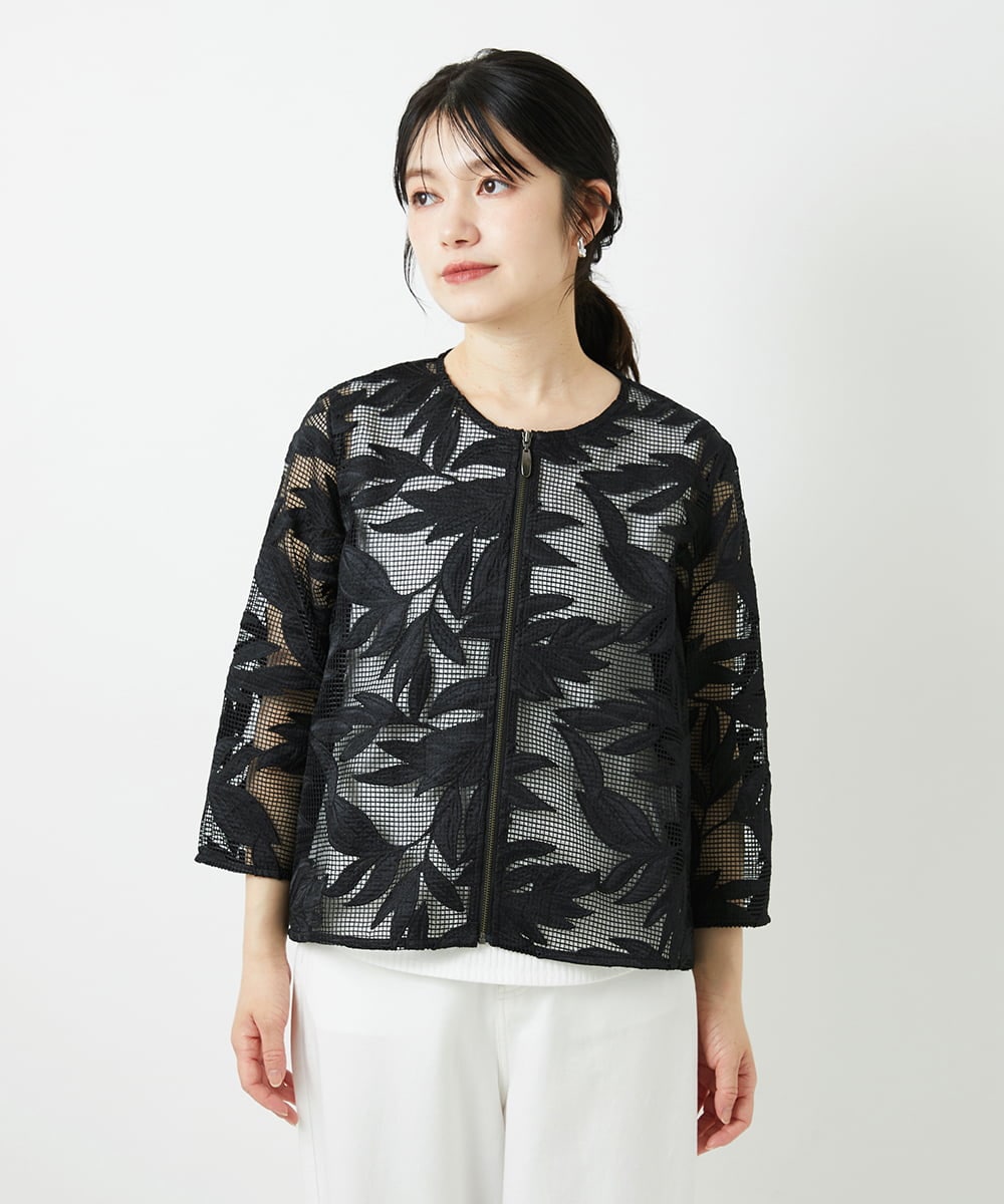 PHJGD37330 GEORGES RECH(小さいサイズ)(メゾン ドゥ サンク) メッシュアップリケノーカラージャケット ブラック