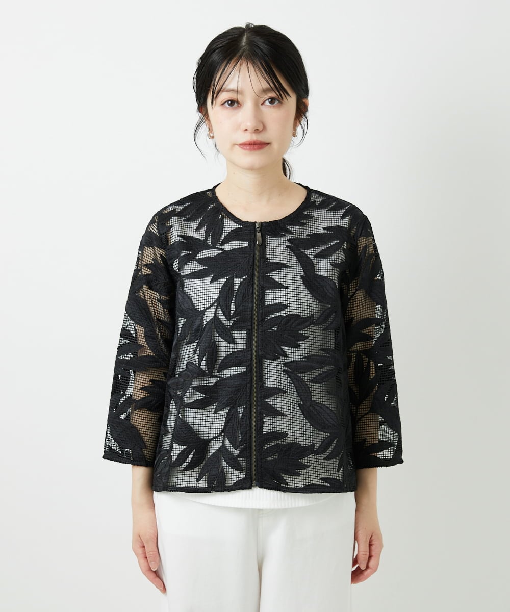 PHJGD37330 GEORGES RECH(小さいサイズ)(メゾン ドゥ サンク) メッシュアップリケノーカラージャケット ブラック