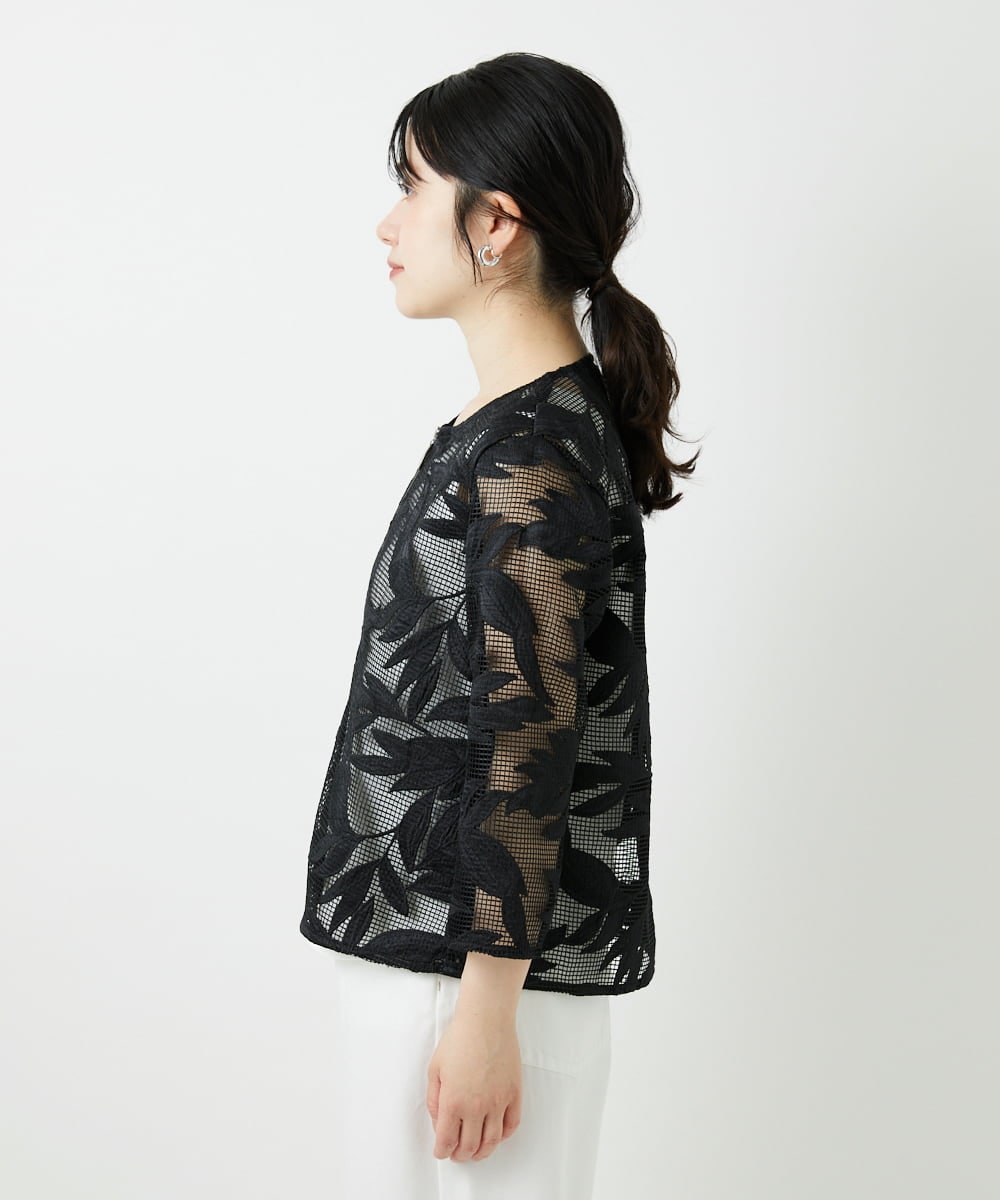 PHJGD37330 GEORGES RECH(小さいサイズ)(メゾン ドゥ サンク) メッシュアップリケノーカラージャケット ブラック