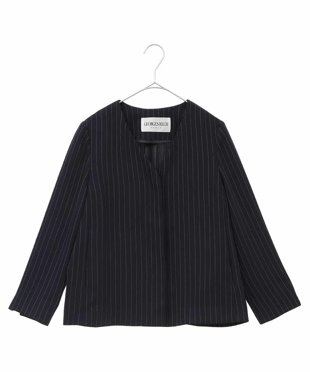 PHJGQ48390 GEORGES RECH(小さいサイズ)(メゾン ドゥ サンク) 【セットアップ対応】ピンストライプショートジャケット ネイビー