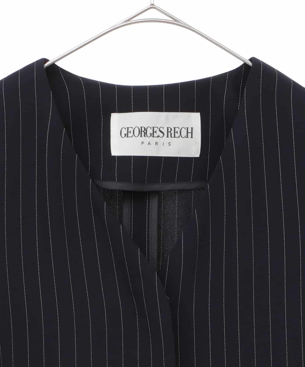 PHJGQ48390 GEORGES RECH(小さいサイズ)(メゾン ドゥ サンク) 【セットアップ対応】ピンストライプショートジャケット ネイビー
