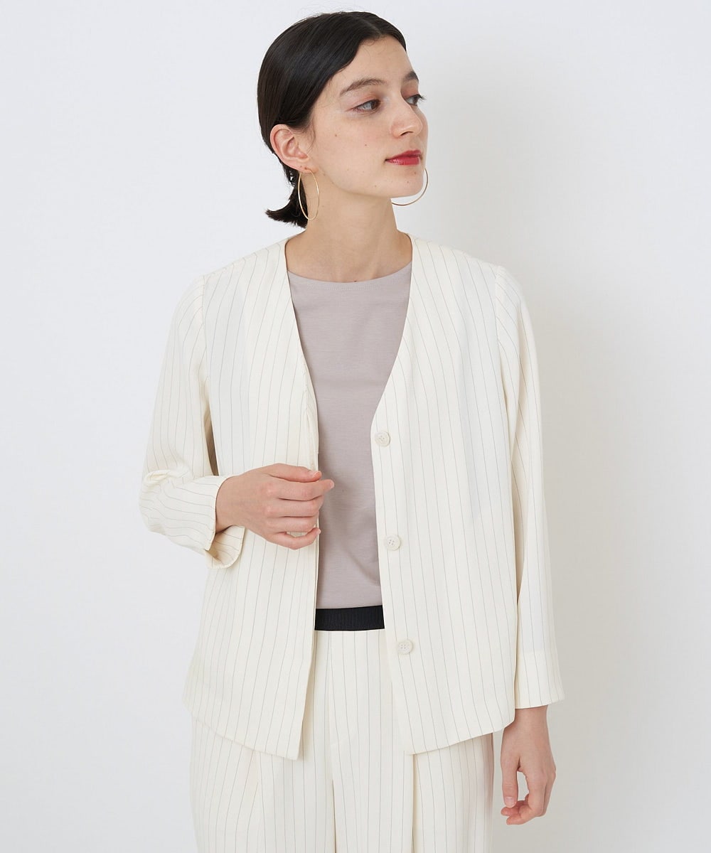 PHJGQ48390 GEORGES RECH(小さいサイズ)(メゾン ドゥ サンク) 【セットアップ対応】ピンストライプショートジャケット ネイビー