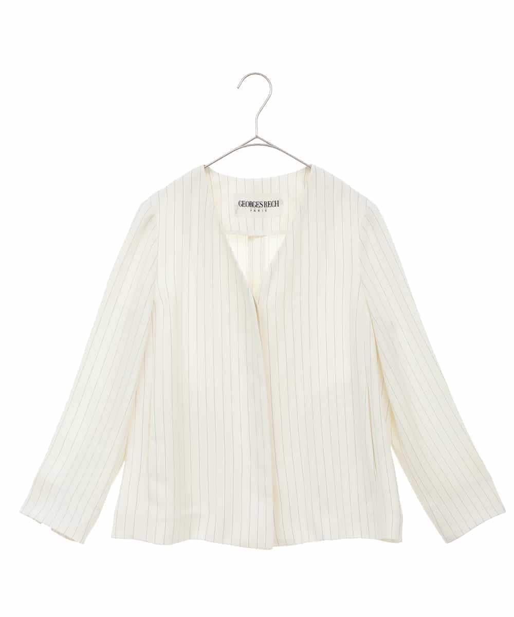 PHJGQ48390 GEORGES RECH(小さいサイズ)(メゾン ドゥ サンク) 【セットアップ対応】ピンストライプショートジャケット ネイビー