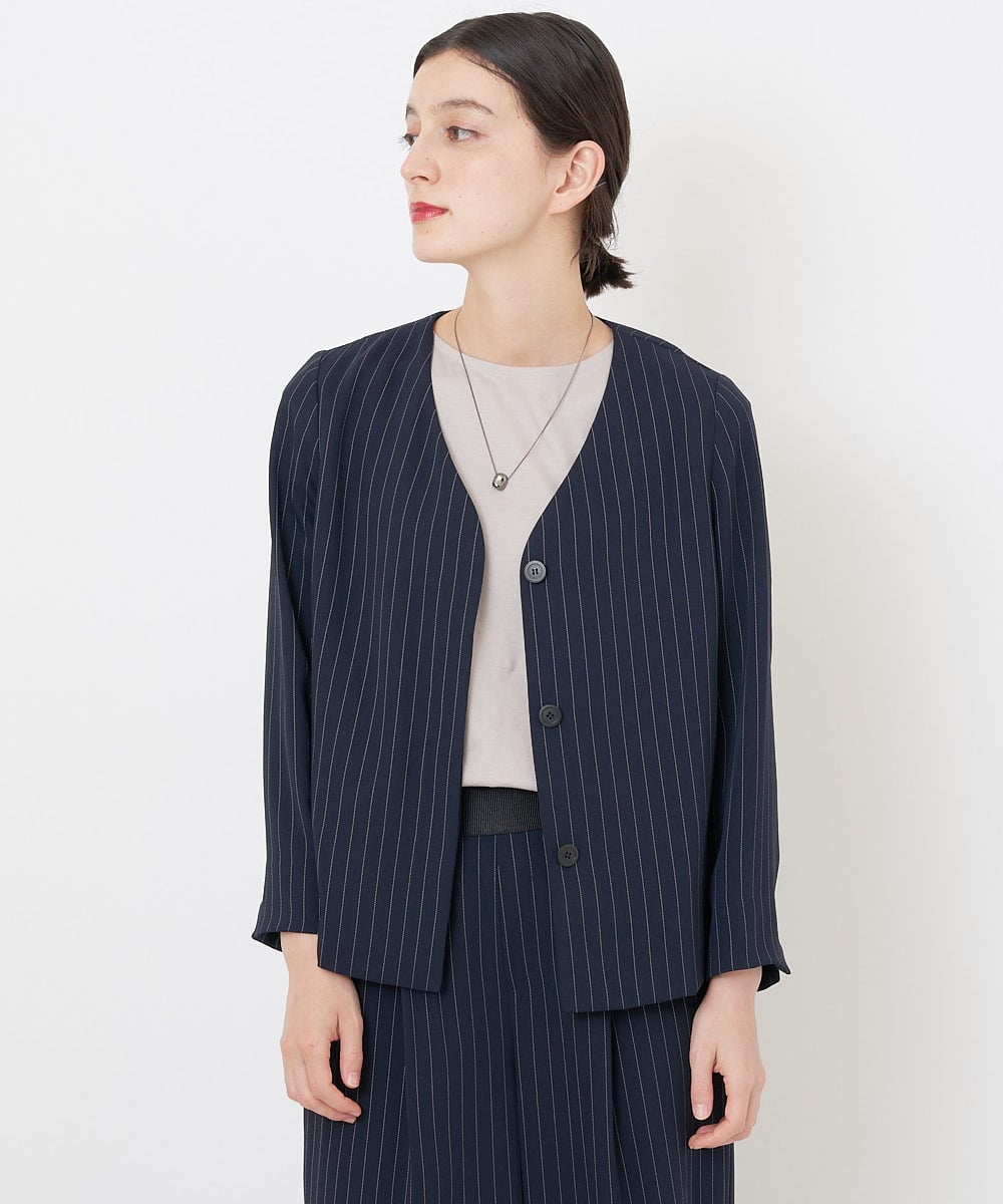 PHJGQ48390 GEORGES RECH(小さいサイズ)(メゾン ドゥ サンク) 【セットアップ対応】ピンストライプショートジャケット ネイビー