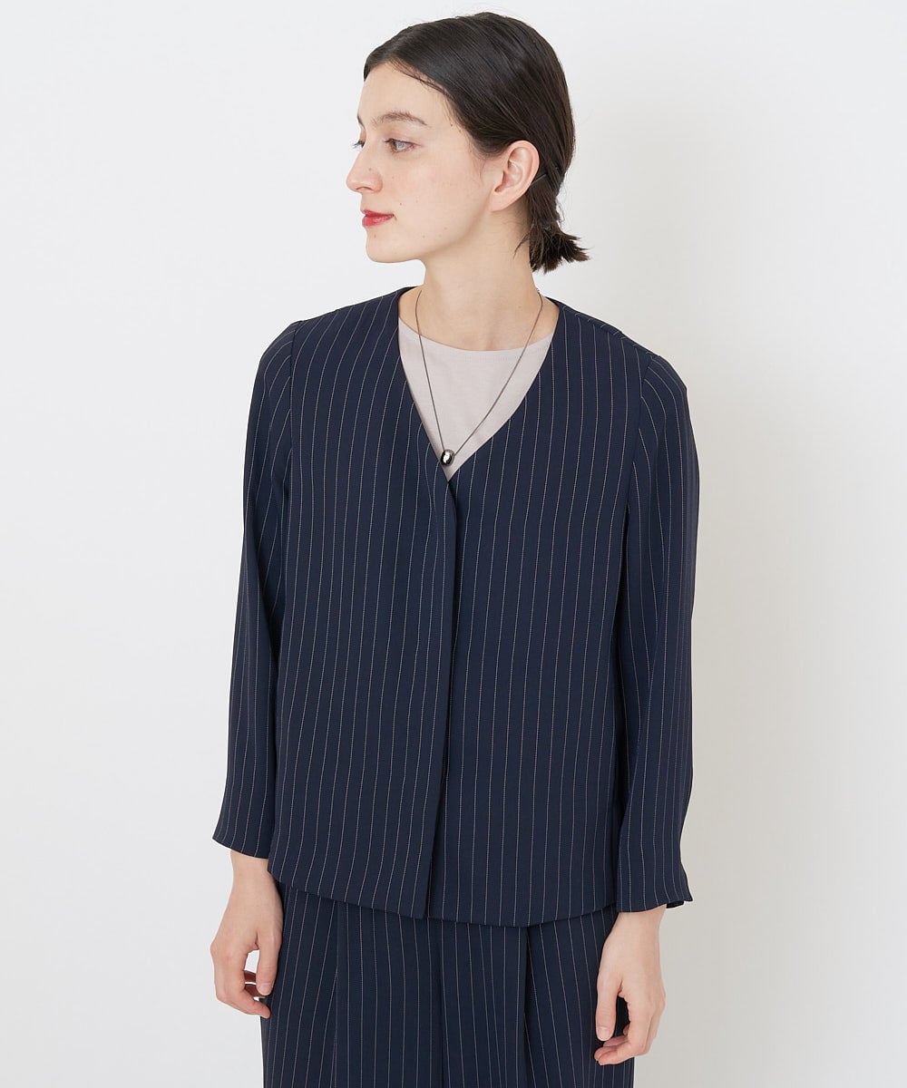 PHJGQ48390 GEORGES RECH(小さいサイズ)(メゾン ドゥ サンク) 【セットアップ対応】ピンストライプショートジャケット ネイビー