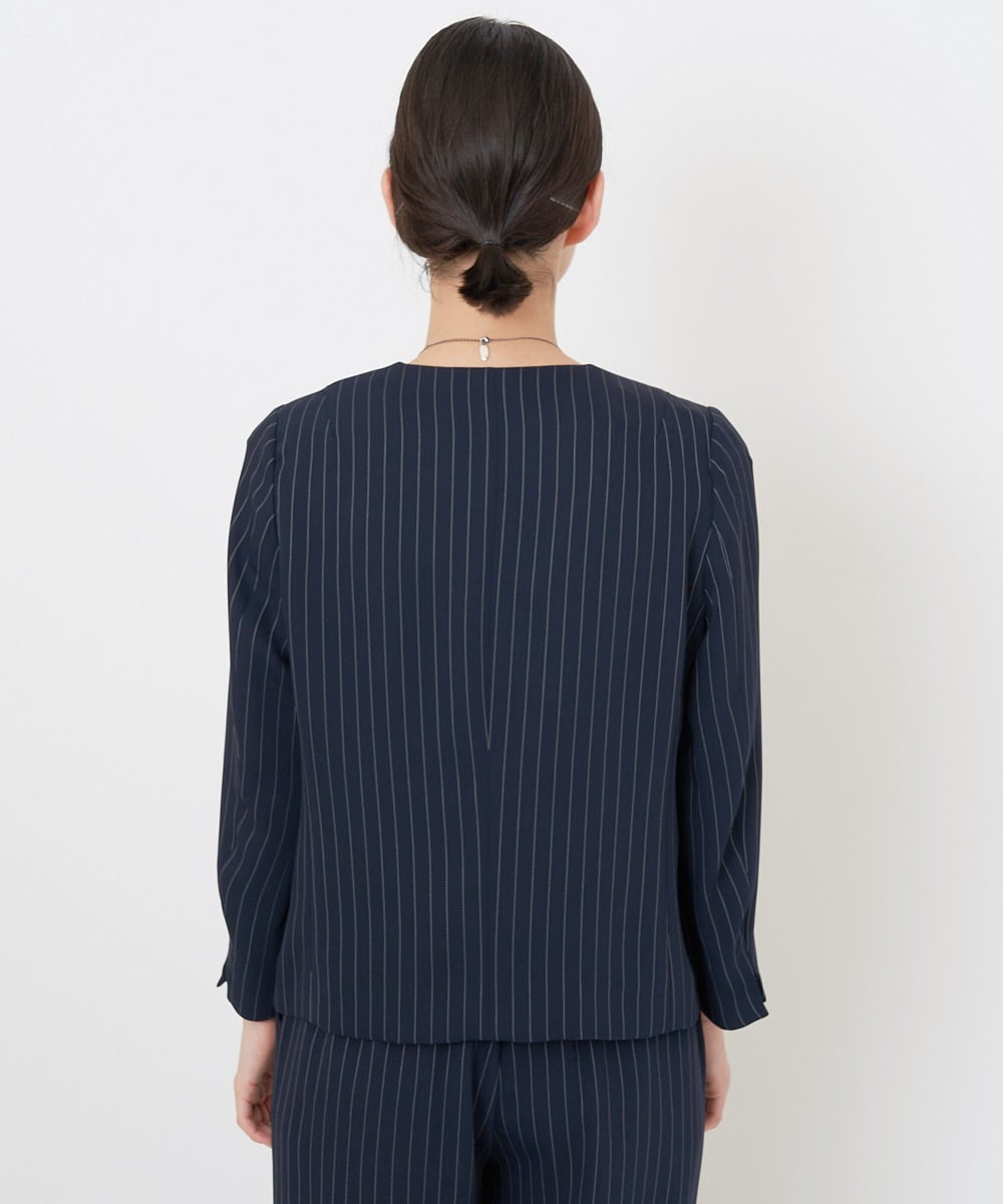 PHJGQ48390 GEORGES RECH(小さいサイズ)(メゾン ドゥ サンク) 【セットアップ対応】ピンストライプショートジャケット ネイビー