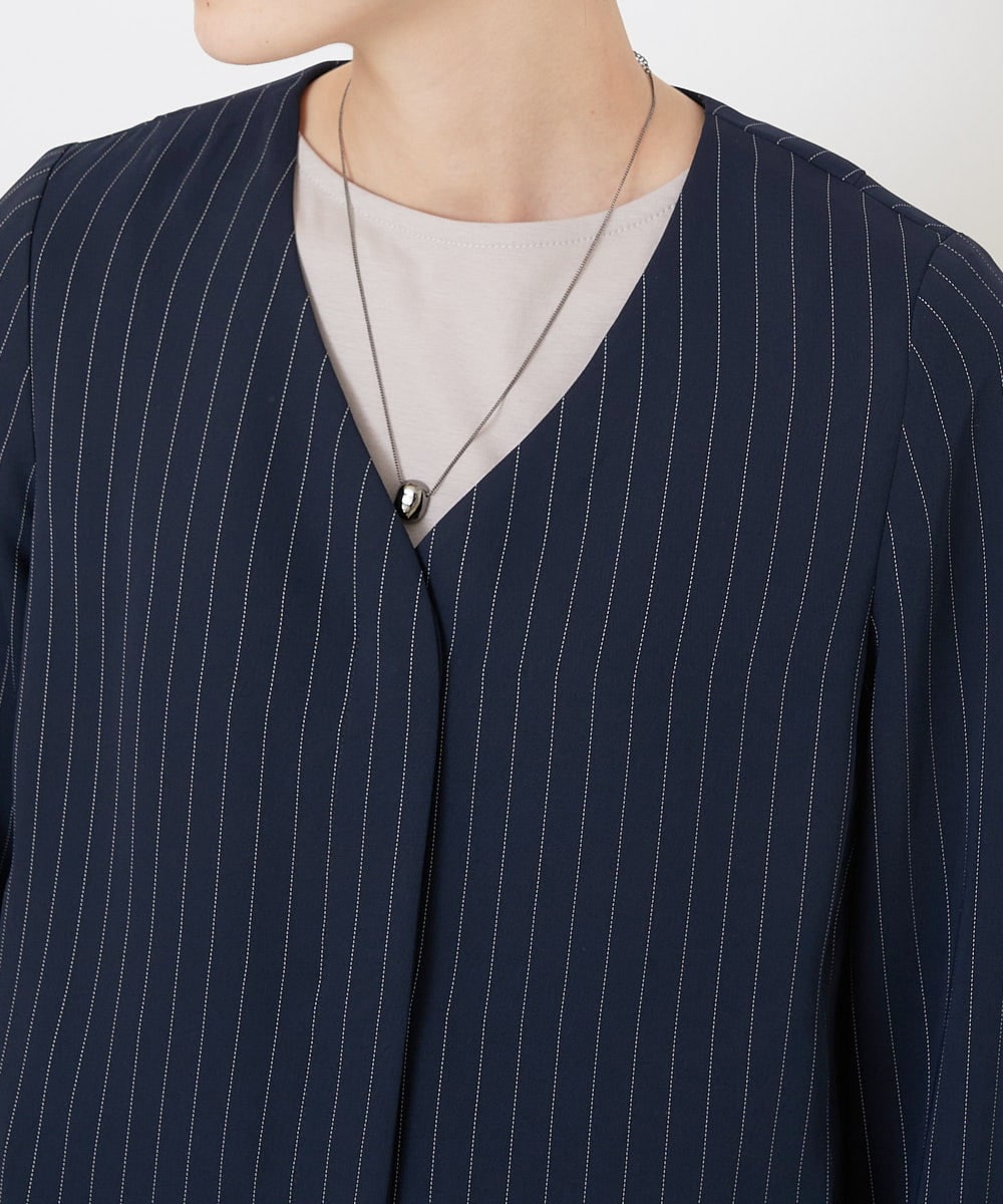 PHJGQ48390 GEORGES RECH(小さいサイズ)(メゾン ドゥ サンク) 【セットアップ対応】ピンストライプショートジャケット ネイビー