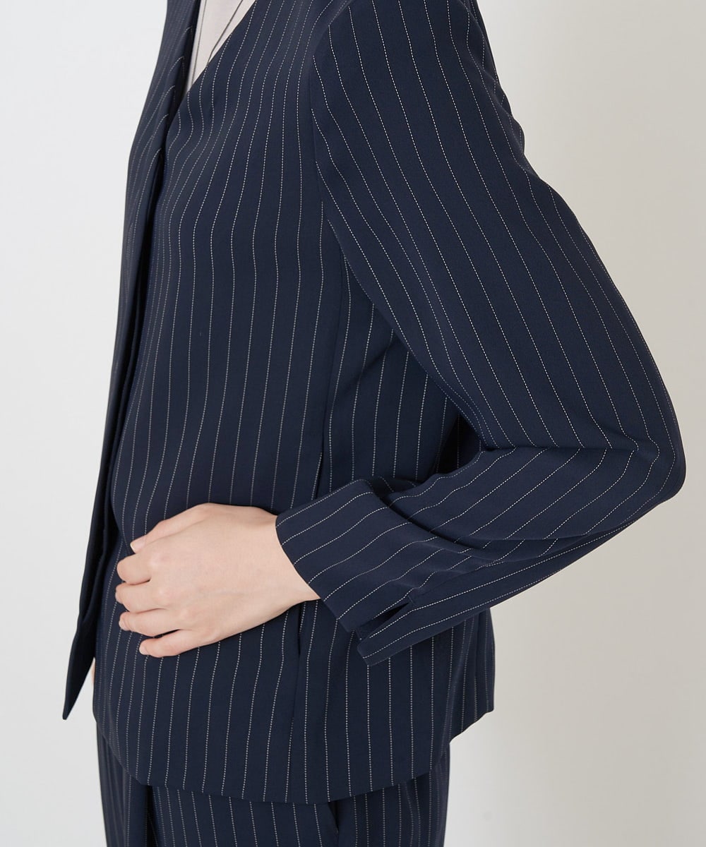 PHJGQ48390 GEORGES RECH(小さいサイズ)(メゾン ドゥ サンク) 【セットアップ対応】ピンストライプショートジャケット ネイビー